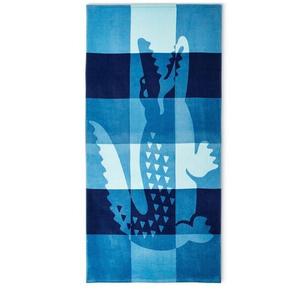NWT Lacoste Gorgeous Blue Ombre Blocks Logo 100% Cotton Big 72”x36” Beach Towel - Picture 1 of 12